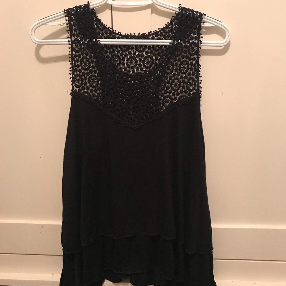 Francesca’s Black Crochet Top with Ruffle hem